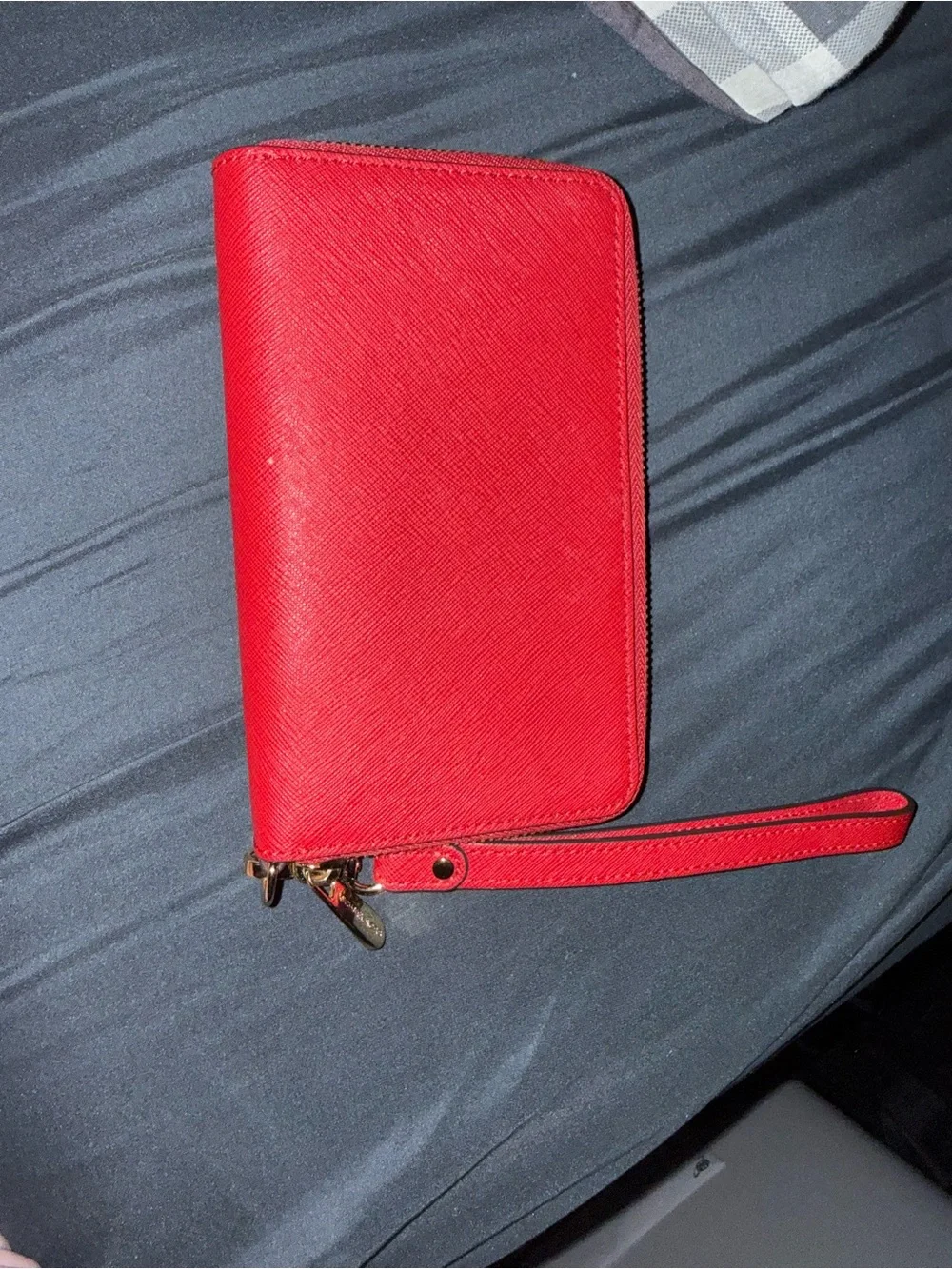 Michael Kors Red Saffiano Wristlet Wallet with Gold Logo